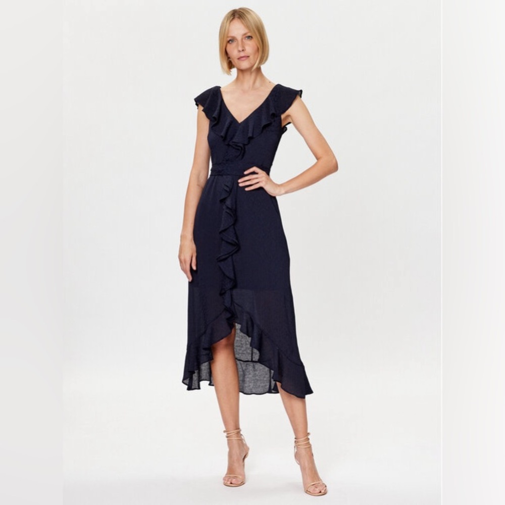 DKNY Navy Ruffle Cocktail Dress